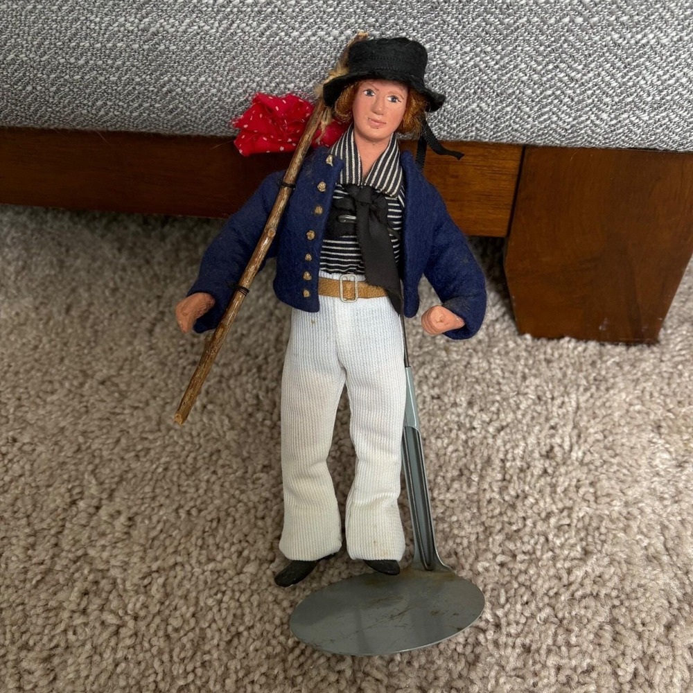 Vintage Folk Art Hobo Figurine Hard Face, Lower Legs, Shoes & Hands 9" on Stand